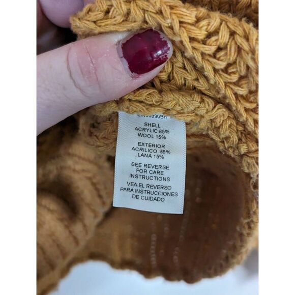 En Creme Mustard Yellow Boho Crop Knit Bobble V-Neck Sweater - Size S - Picture 6 of 6